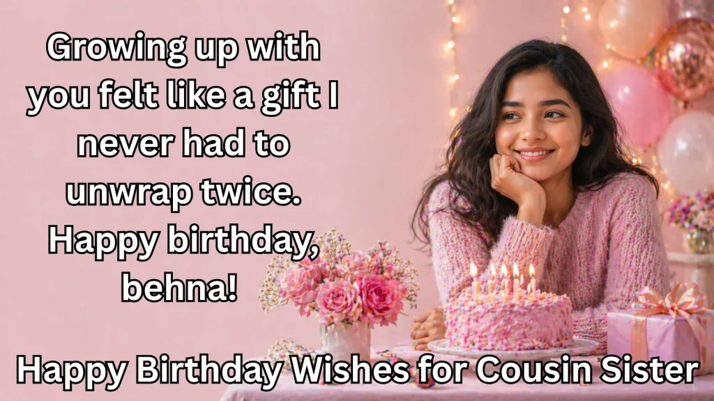 Birthday wishes for cousin sister with cake and flowers