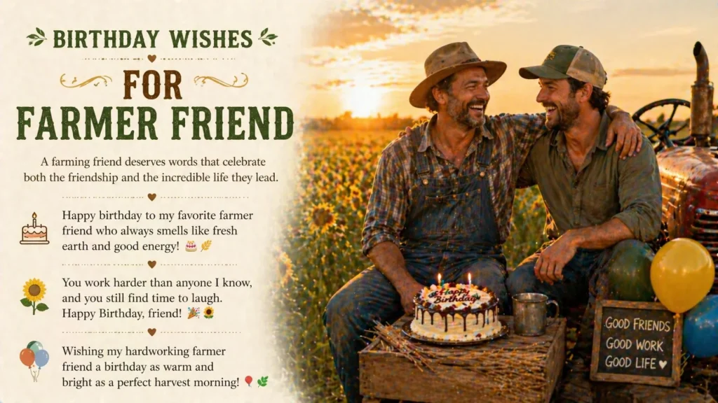 Birthday wishes for farmer friend celebrating in farm