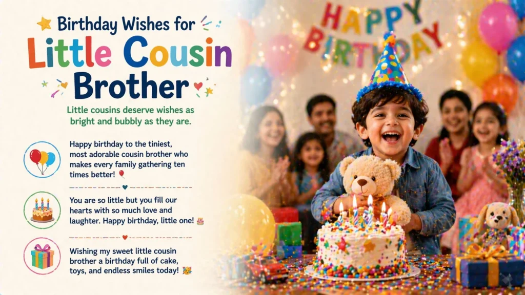 Birthday wishes for little cousin brother with cake and family