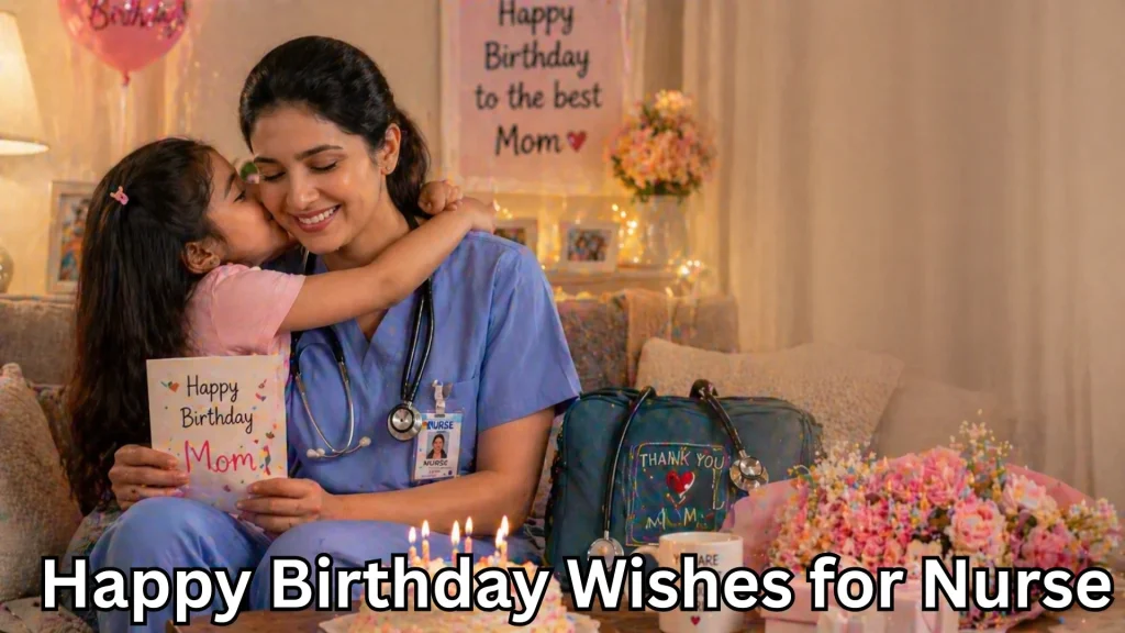 Daughter hugs nurse mom with happy birthday wishes for nurse text