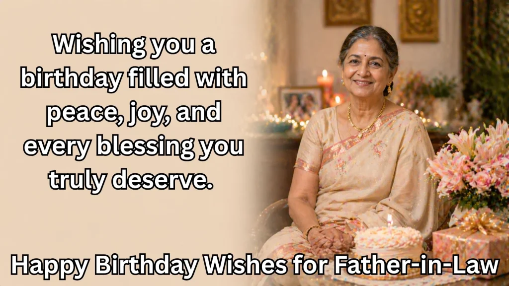 Elegant birthday wish for mother-in-law with cake and gifts