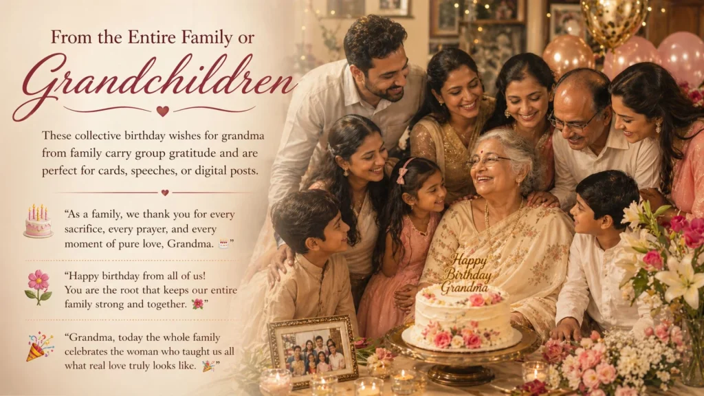 Entire family celebrating grandmother birthday with cake
