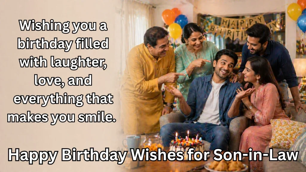 Family celebrating son-in-law birthday with cake and smiles