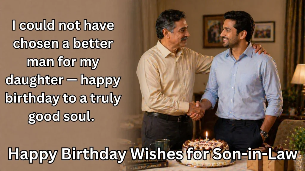 Father-in-law shaking hands with happy birthday wishes for son-in-law text