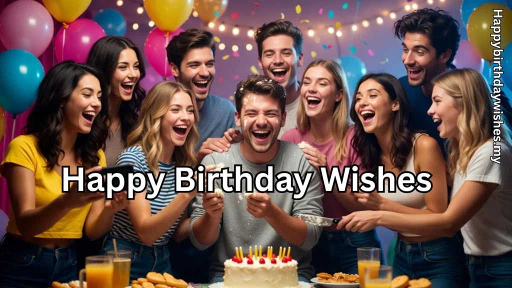 Friends celebrating birthday with cake and laughter