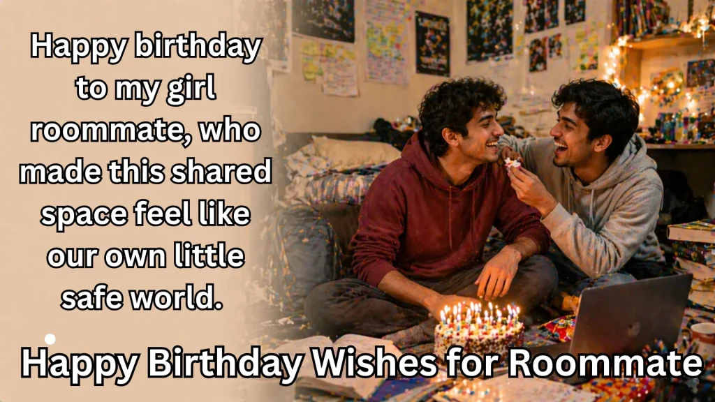 Friends celebrating roommate birthday with happy birthday wishes for roommate text