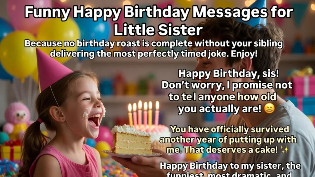 Funny birthday message for little sister with cake