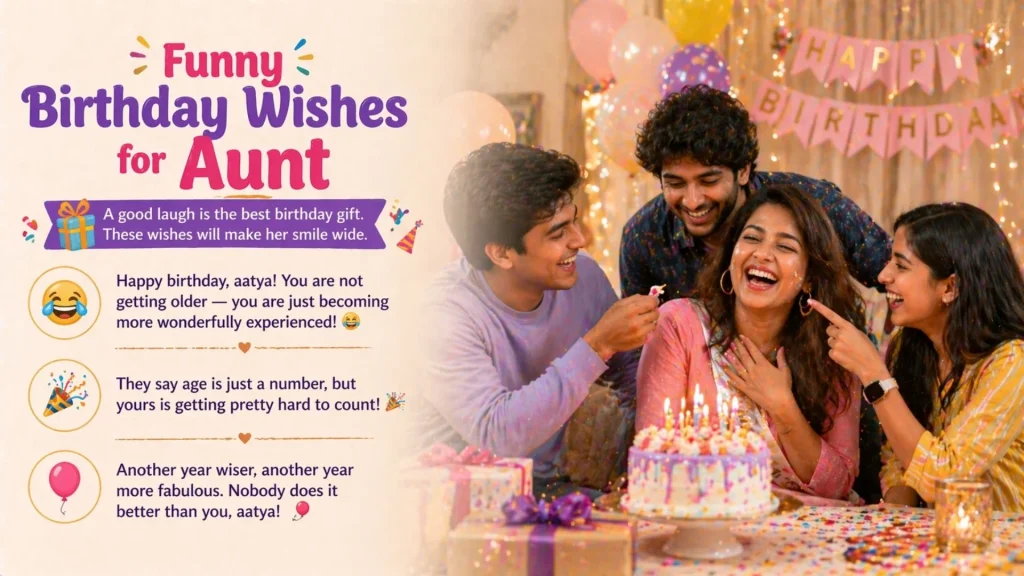 Funny birthday wishes for aunt with family celebrating cake