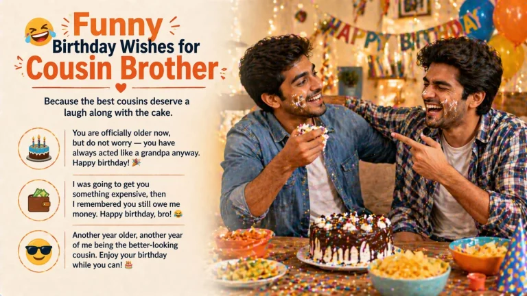 Funny happy birthday wishes for cousin brother celebrating with cake