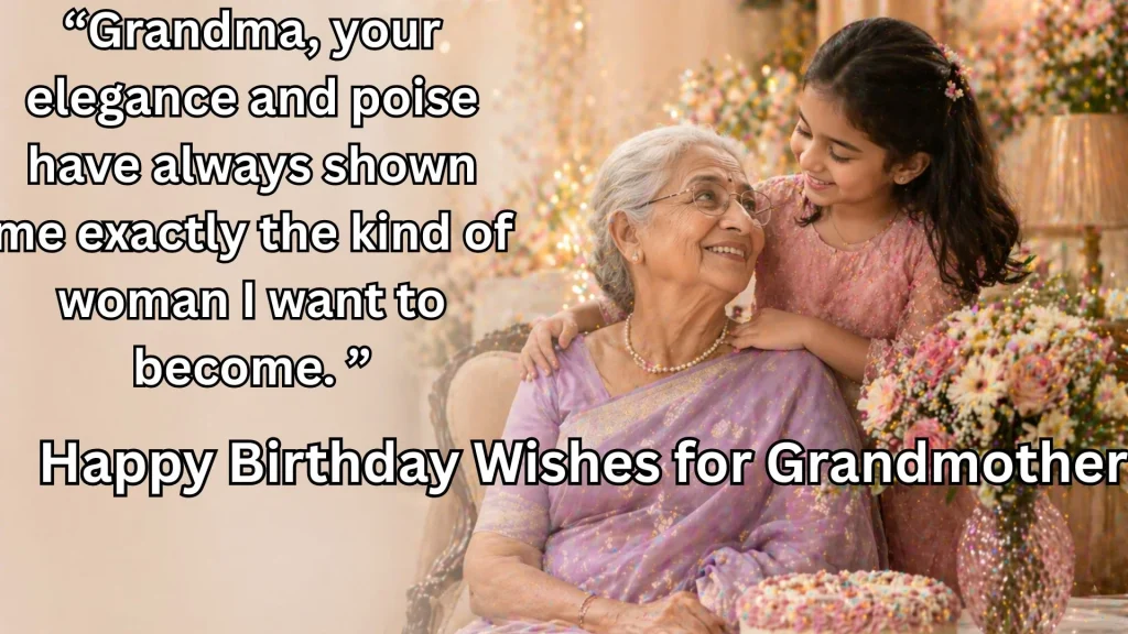 Granddaughter with grandma with happy birthday wishes for grandmother text