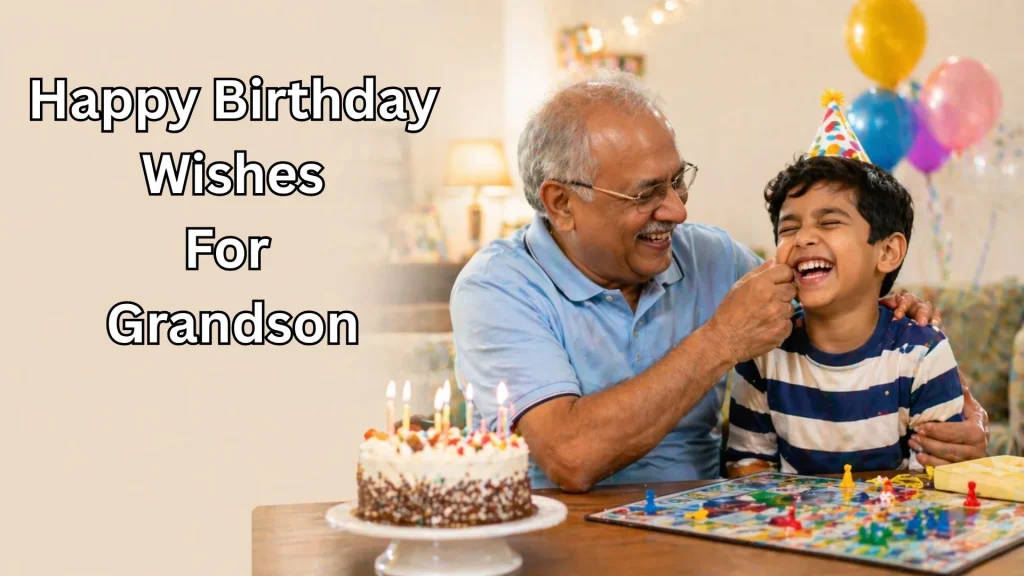 Grandfather and grandson and happy birthday wishes for grandson text