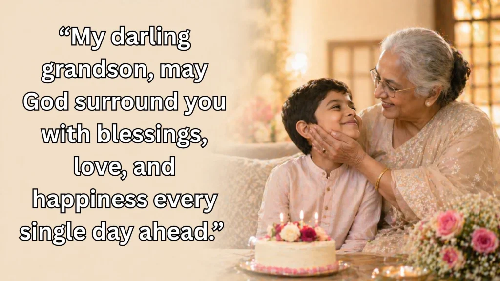 Grandma blessing grandson, heartfelt birthday wish message