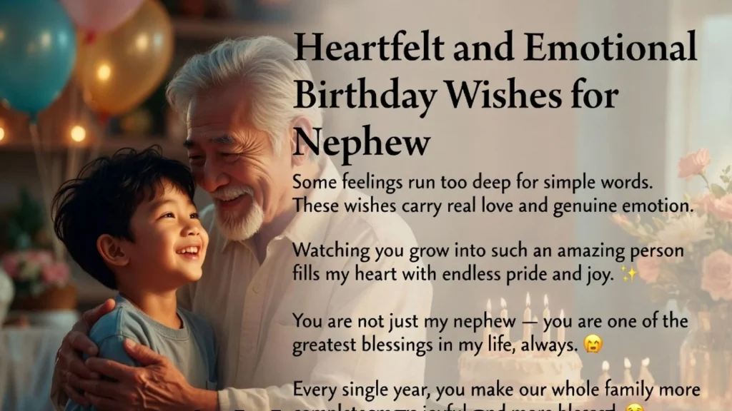 Grandpa hugging boy, heartfelt birthday wishes for nephew