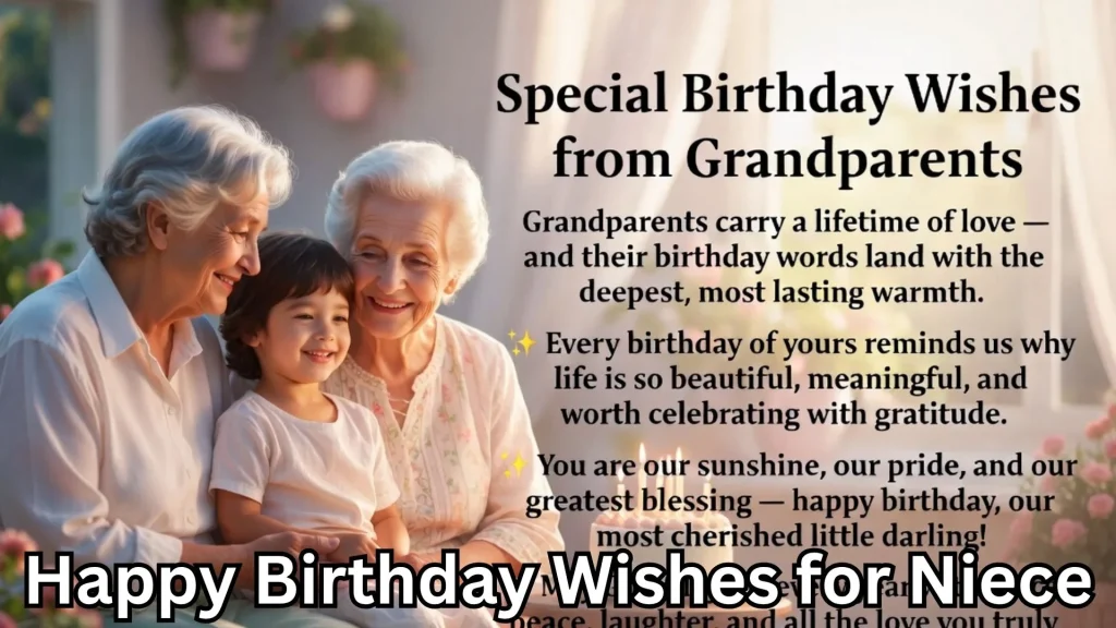 Grandparents with child, birthday wishes for niece