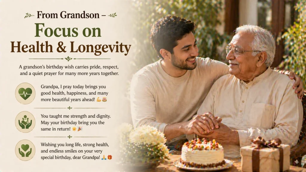 Grandson wishes grandpa health, longevity and happiness