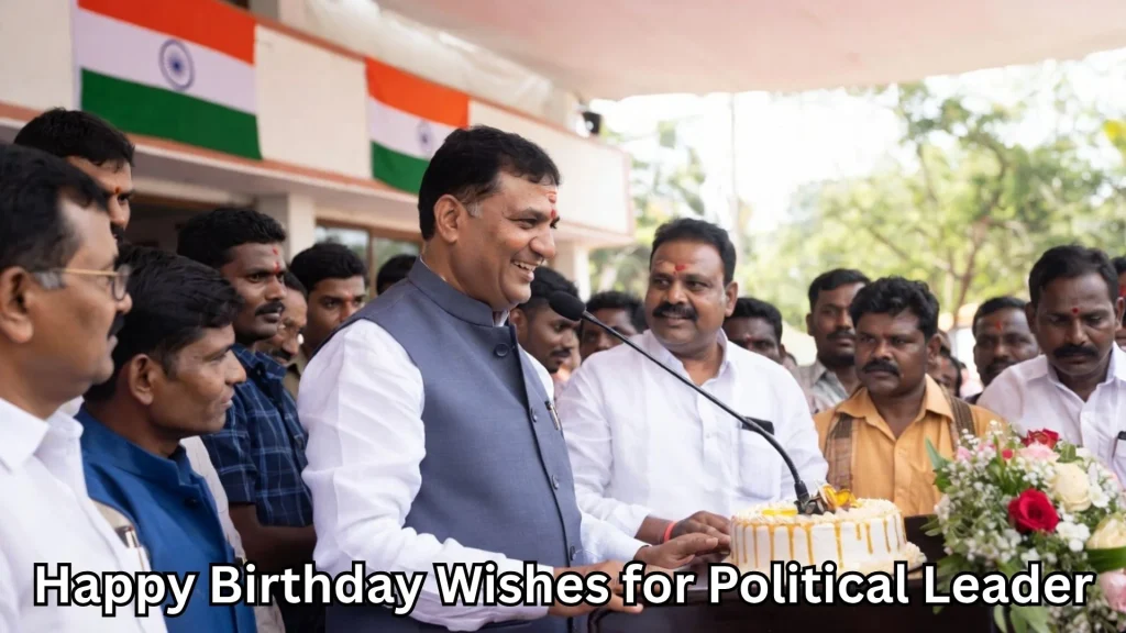 Indian leader cutting cake and happy birthday wishes for political leader text