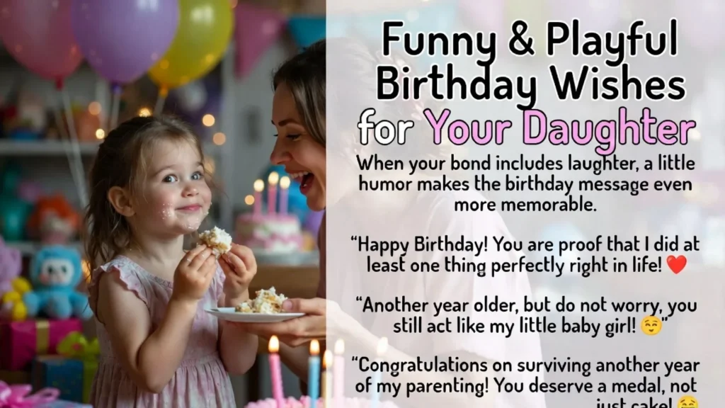 Little girl eating cake, funny birthday wishes for daughter
