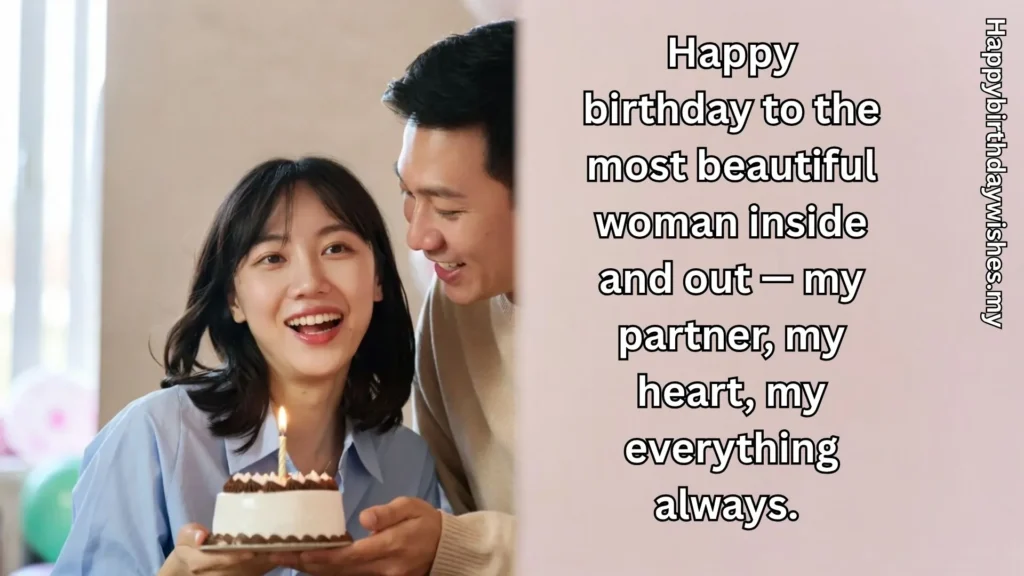 Man surprising woman with cake and birthday message