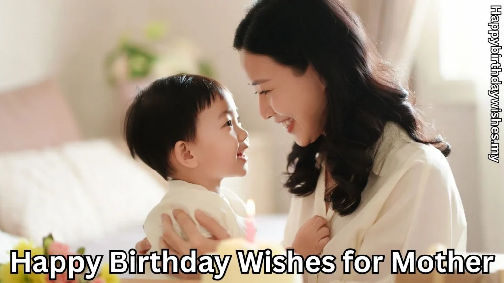 Mother and child smiling together on birthday