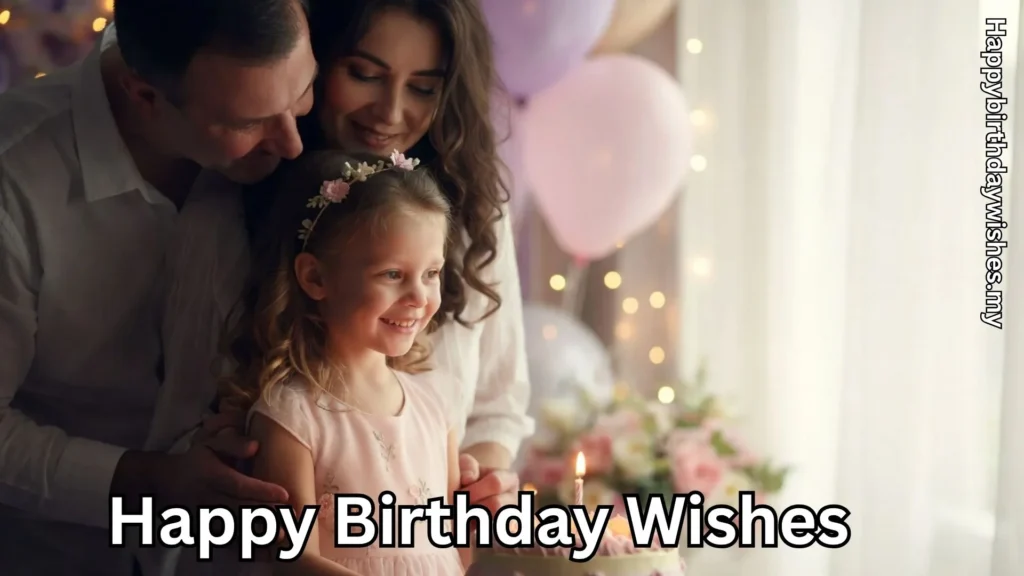 Parents with daughter celebrating birthday with cake