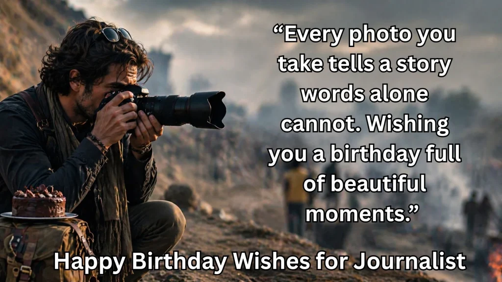 Photographer capturing moments and happy birthday wishes for journalist text