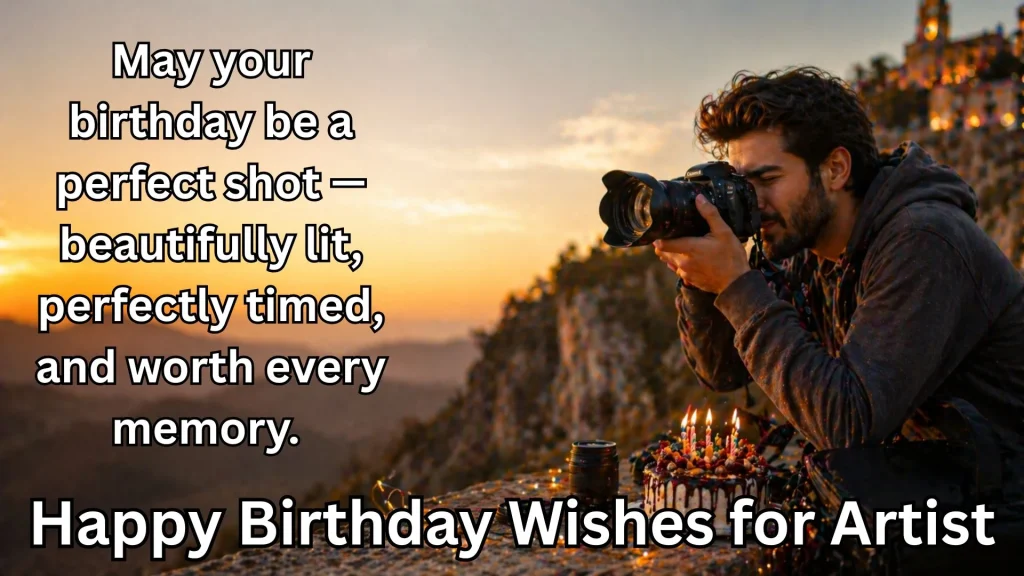 Photographer shooting sunset with birthday cake nearby