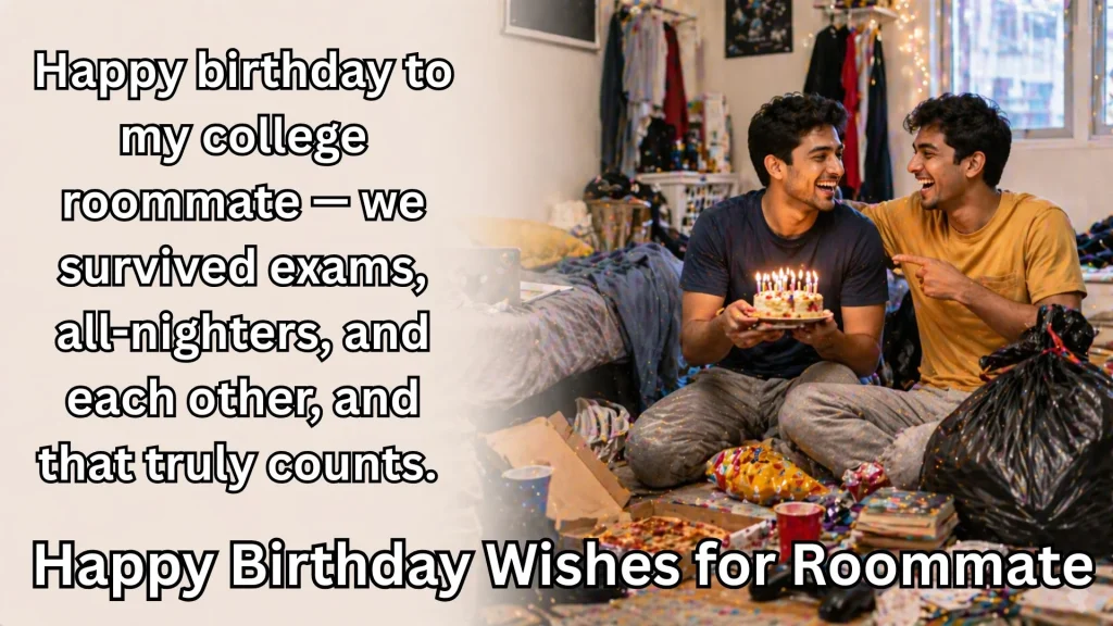 Roommates celebrating birthday with happy birthday wishes for roommate text