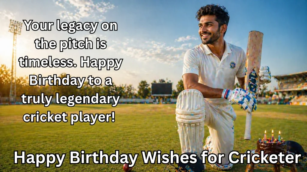 Smiling cricketer with bat celebrating birthday on field