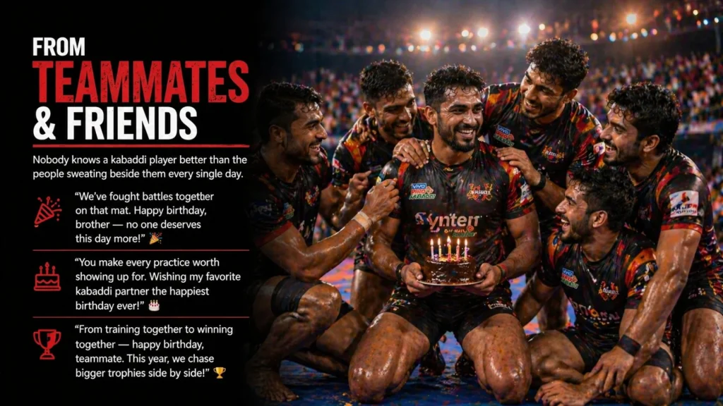 Teammates celebrating kabaddi player's birthday with cake
