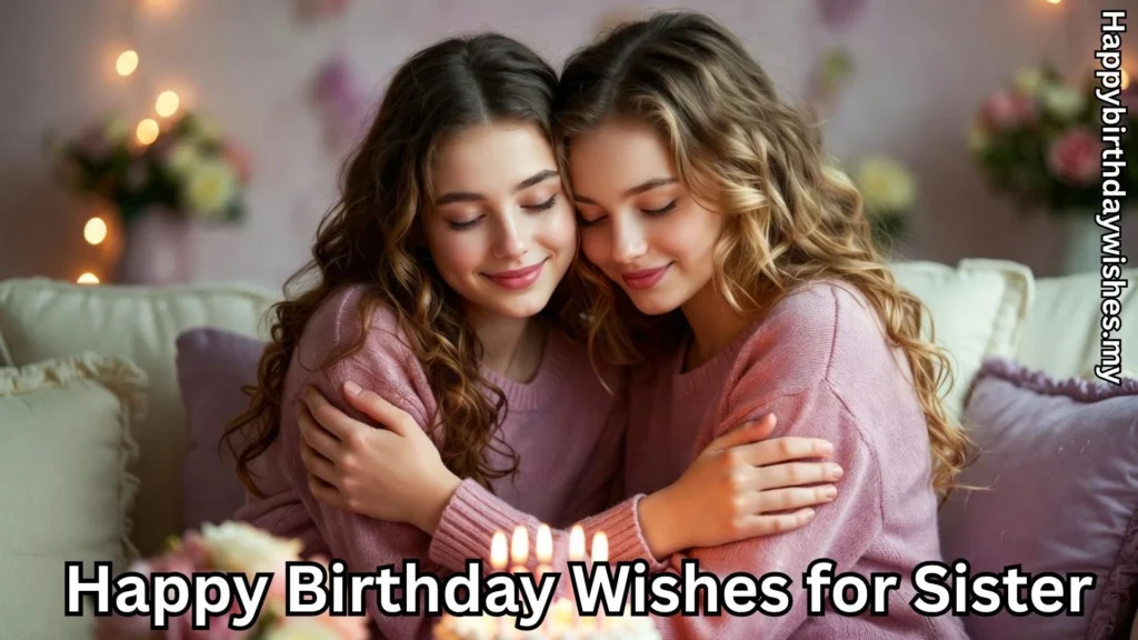 Two sisters hugging warmly during birthday celebration