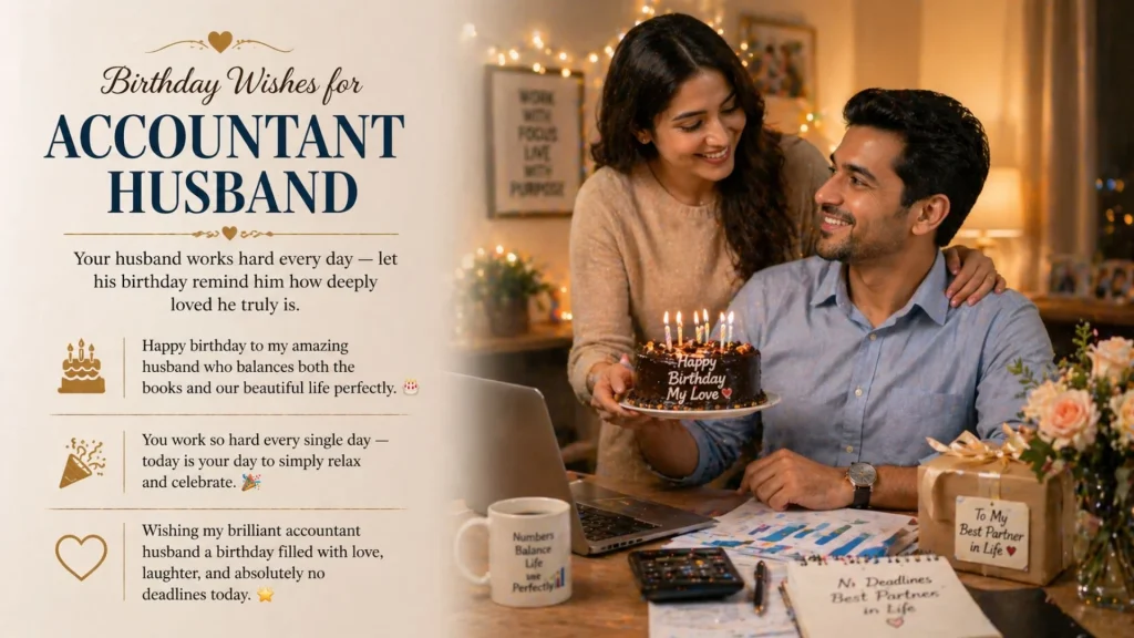 Wife celebrating accountant husband birthday with cake at home