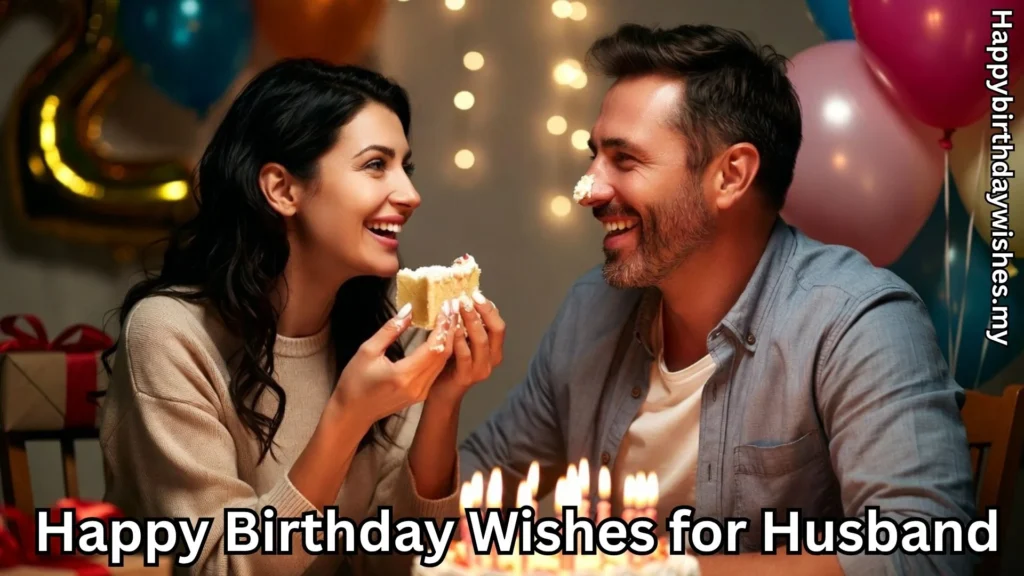 Wife feeding cake to husband during birthday celebration