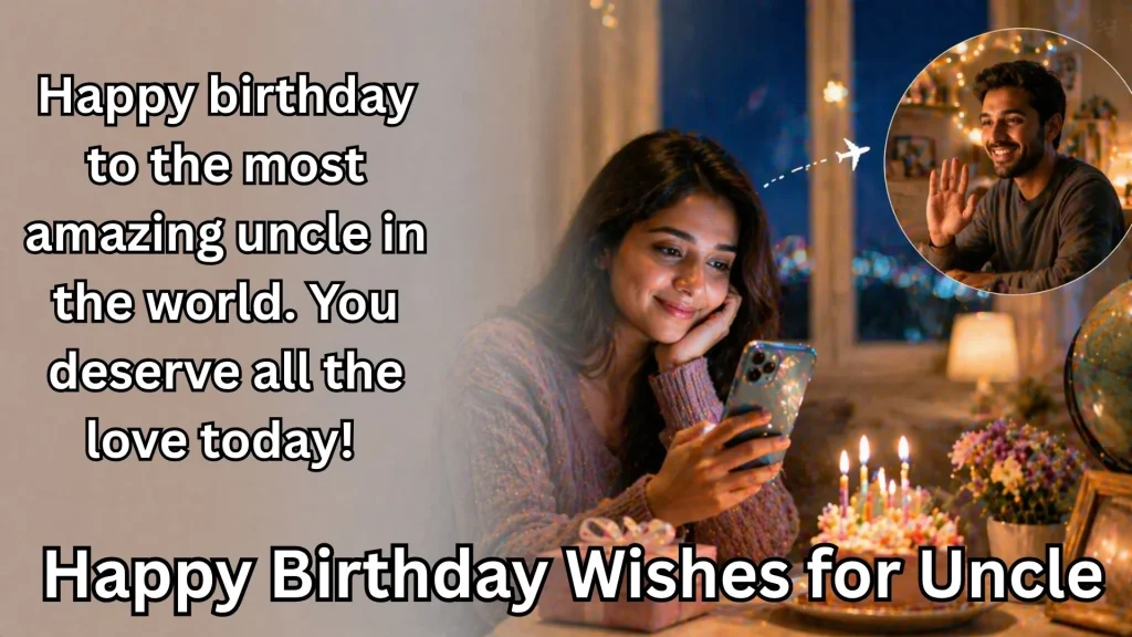 Woman video calling uncle with cake on his birthday