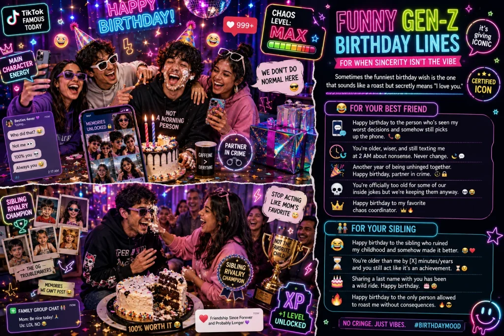 Funny Gen-Z Birthday Lines with Hilarious Birthday Wishes for Friends
