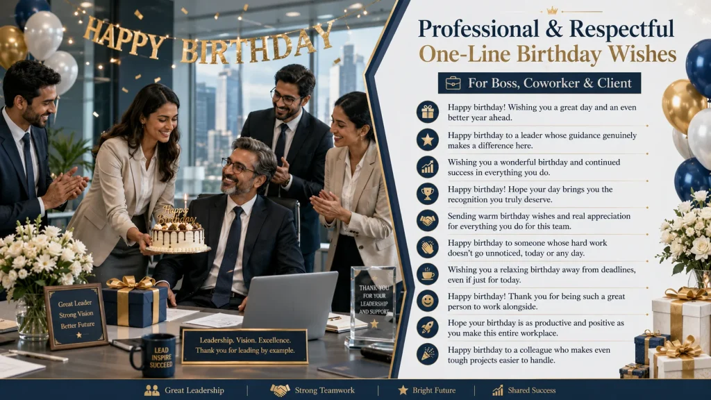 Professional One-Line Birthday Wishes for Boss, Coworker and Client