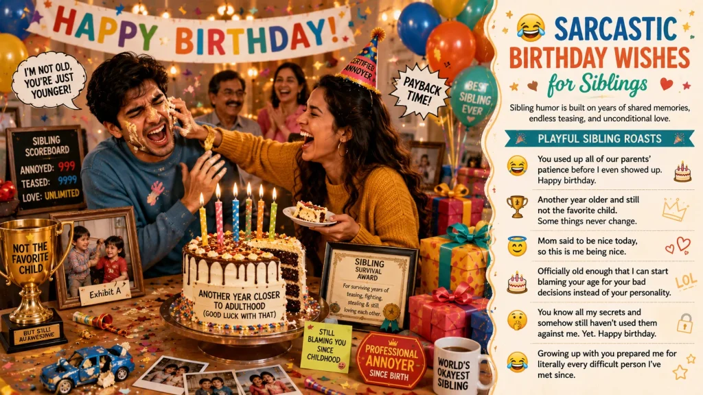 Sarcastic Birthday Wishes for Siblings with Funny Birthday Roast