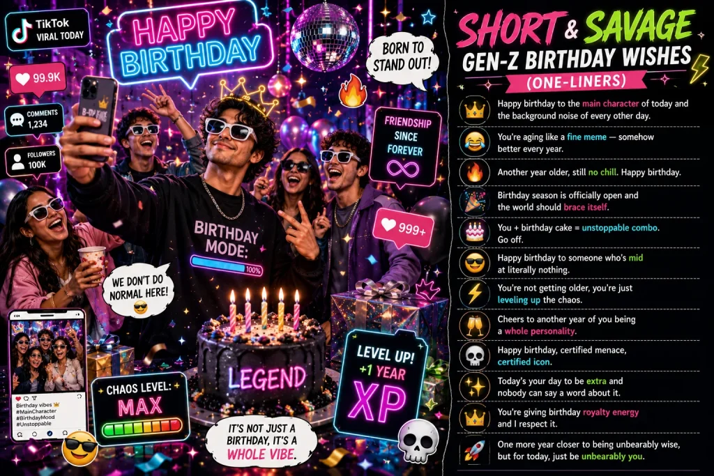 Short and Savage Gen-Z happy birthday wishes with Funny One-Liner Messages